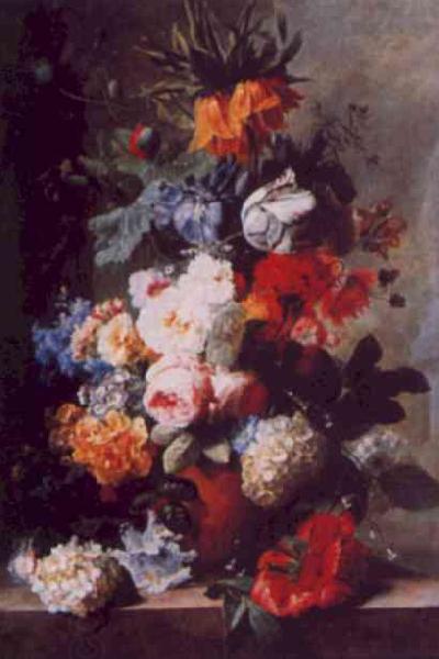 Jan van Huysum Still Life of Flowers in a Vase on a Marble Ledge